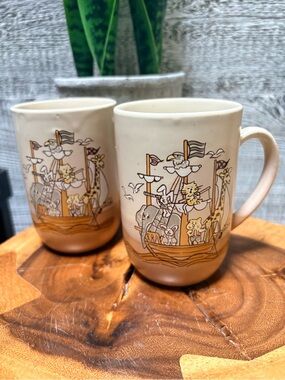 Amram's | 2x Vintage Small Ceramic Whimsical Otagiri-Style Animal Boat MCM Mugs